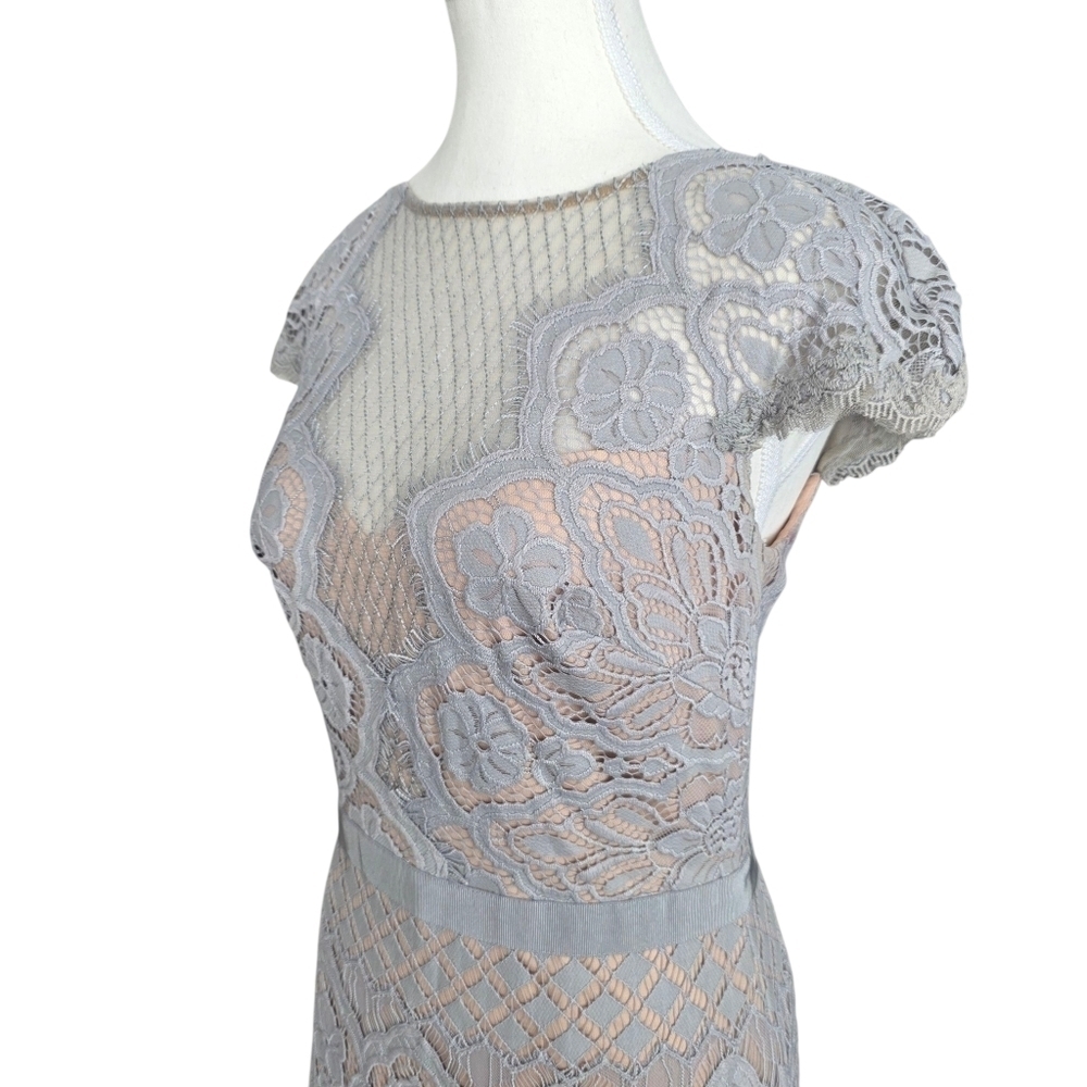 Tadashi Shoji Savita Lace Midi Dress in Gray and Cream Size 6 - Picture 5 of 11